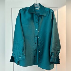 Sandro Teal Satin Button-Front Shirt